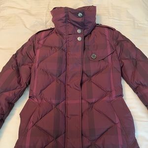 Burberry Brit Purple Plaid Down Coat - XS
